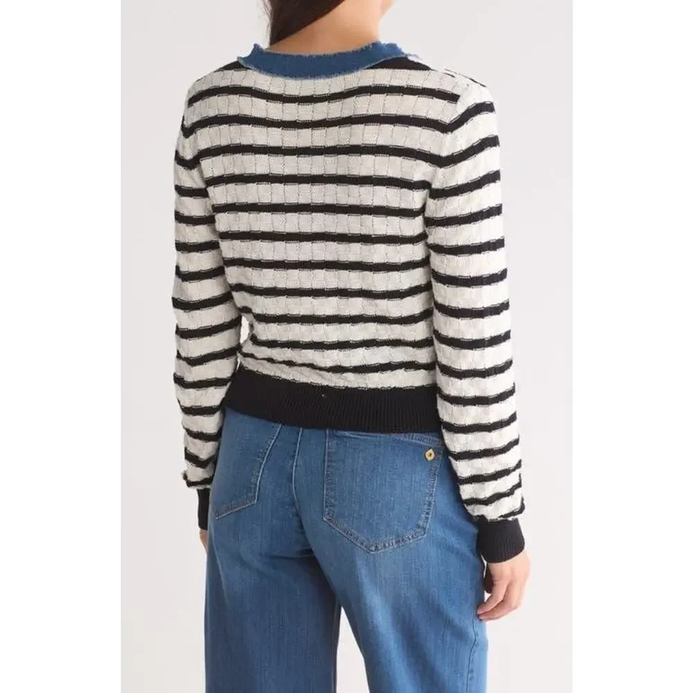 Laundry Shelli Segal Cardigan Striped Knit Gold Buttons Cropped Sweater Women S